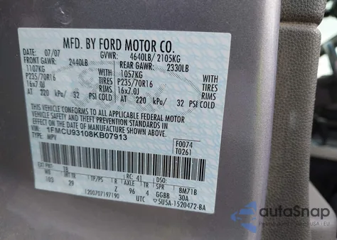 2008 Ford Escape Xlt from USA, damaged, VIN 1FMCU93108KB07913